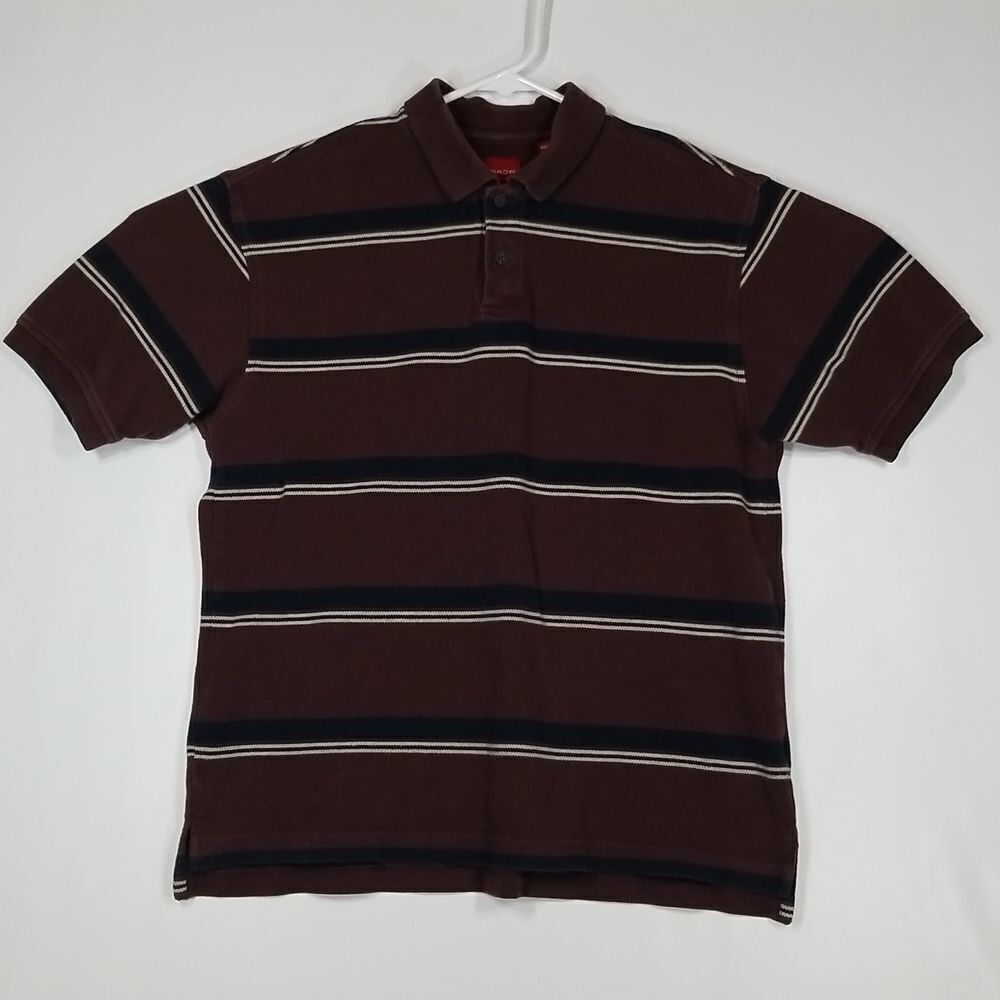 🎁5/$25 Arrow Shirt Men's Small Polo 2 Button Burgundy Black and Grey Stripe
